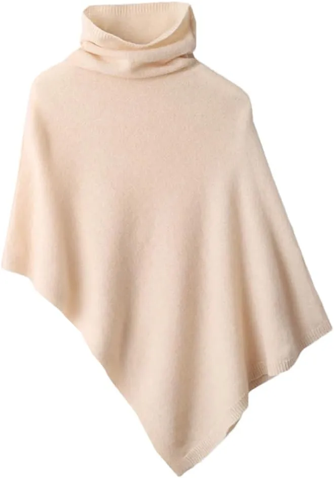 Women Wool Turtleneck Pullover Shawls Knitted Irregular Soft Warm Loose Thin Sweater Coat