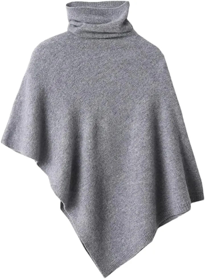 Women Wool Turtleneck Pullover Shawls Knitted Irregular Soft Warm Loose Thin Sweater Coat