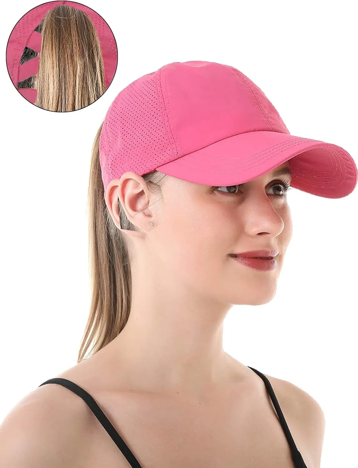 Womens Criss Cross Ponytail Baseball Cap Adjustable Messy Bun Mesh Quick Drying Hat