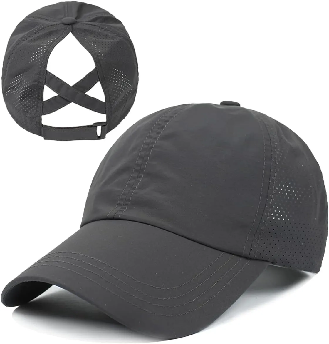 Womens Criss Cross Ponytail Baseball Cap Adjustable Messy Bun Mesh Quick Drying Hat
