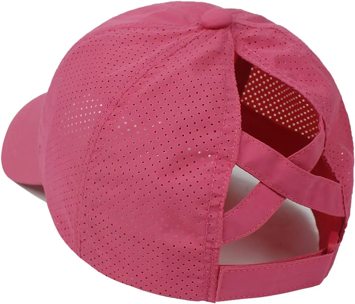 Womens Criss Cross Ponytail Baseball Cap Adjustable Messy Bun Mesh Quick Drying Hat