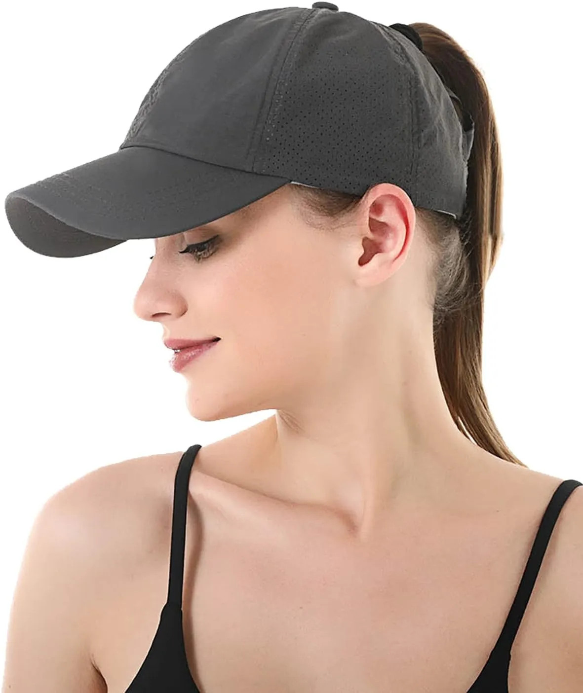 Womens Criss Cross Ponytail Baseball Cap Adjustable Messy Bun Mesh Quick Drying Hat
