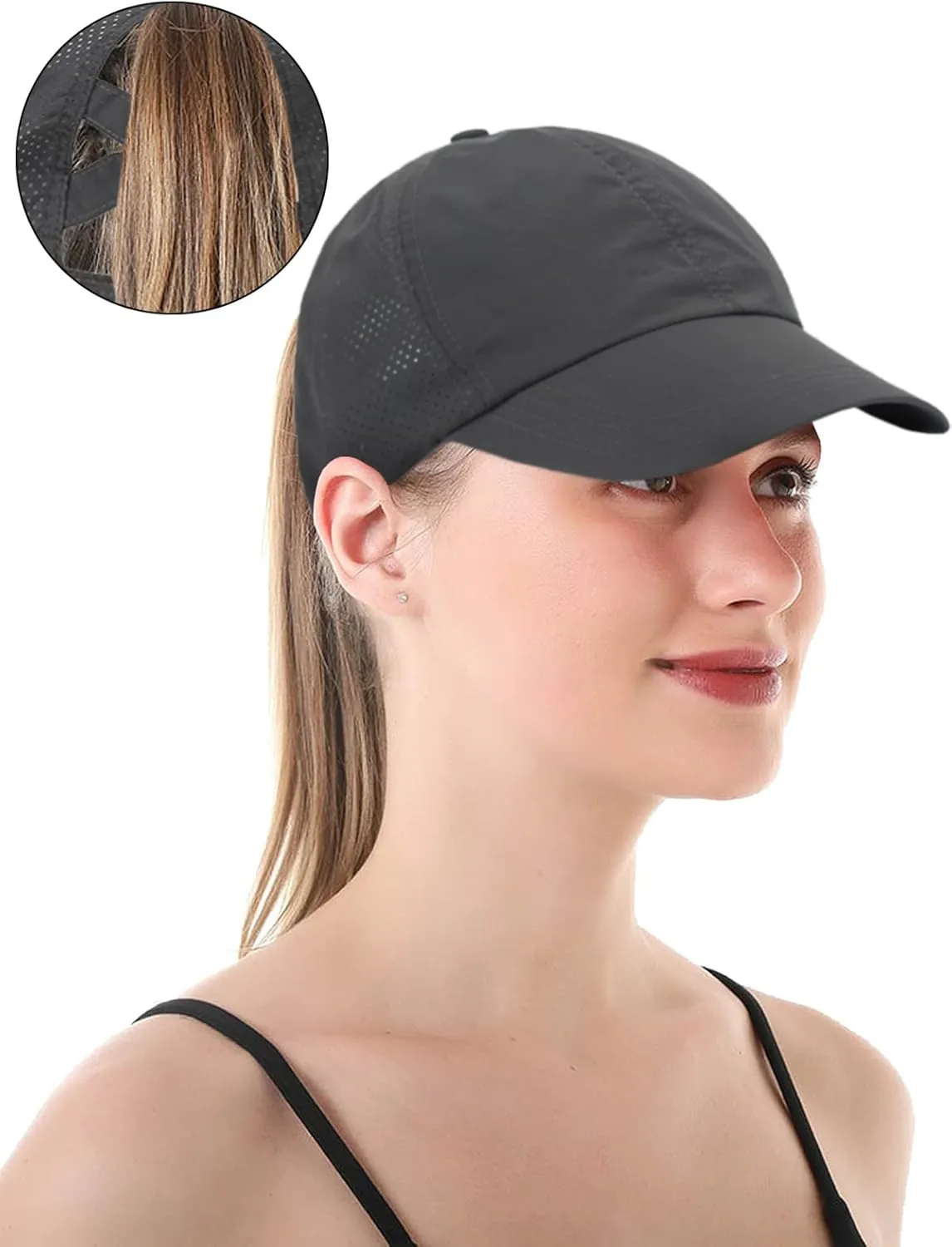 Womens Criss Cross Ponytail Baseball Cap Adjustable Messy Bun Mesh Quick Drying Hat