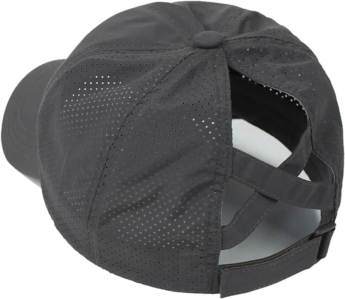 Womens Criss Cross Ponytail Baseball Cap Adjustable Messy Bun Mesh Quick Drying Hat
