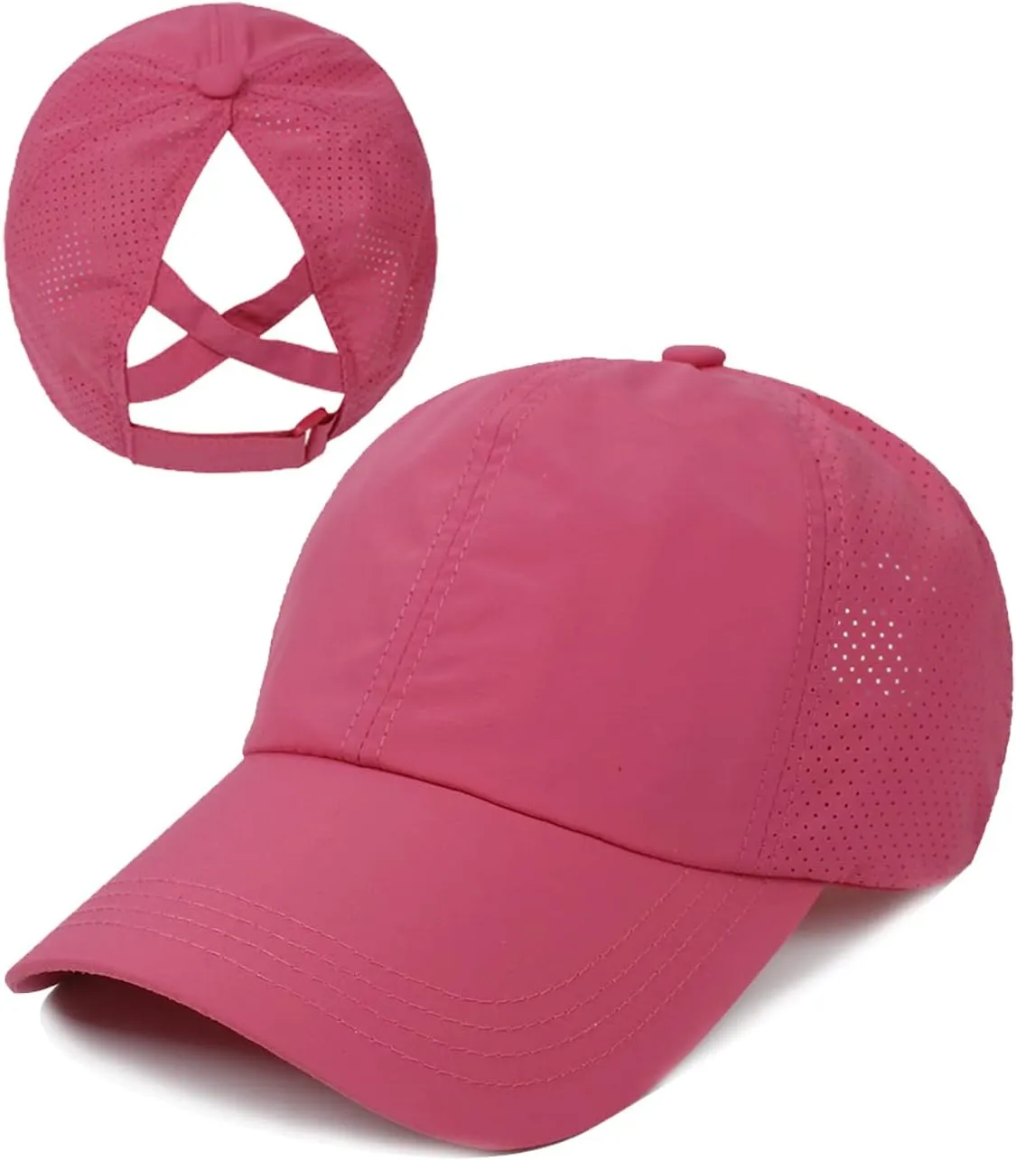 Womens Criss Cross Ponytail Baseball Cap Adjustable Messy Bun Mesh Quick Drying Hat