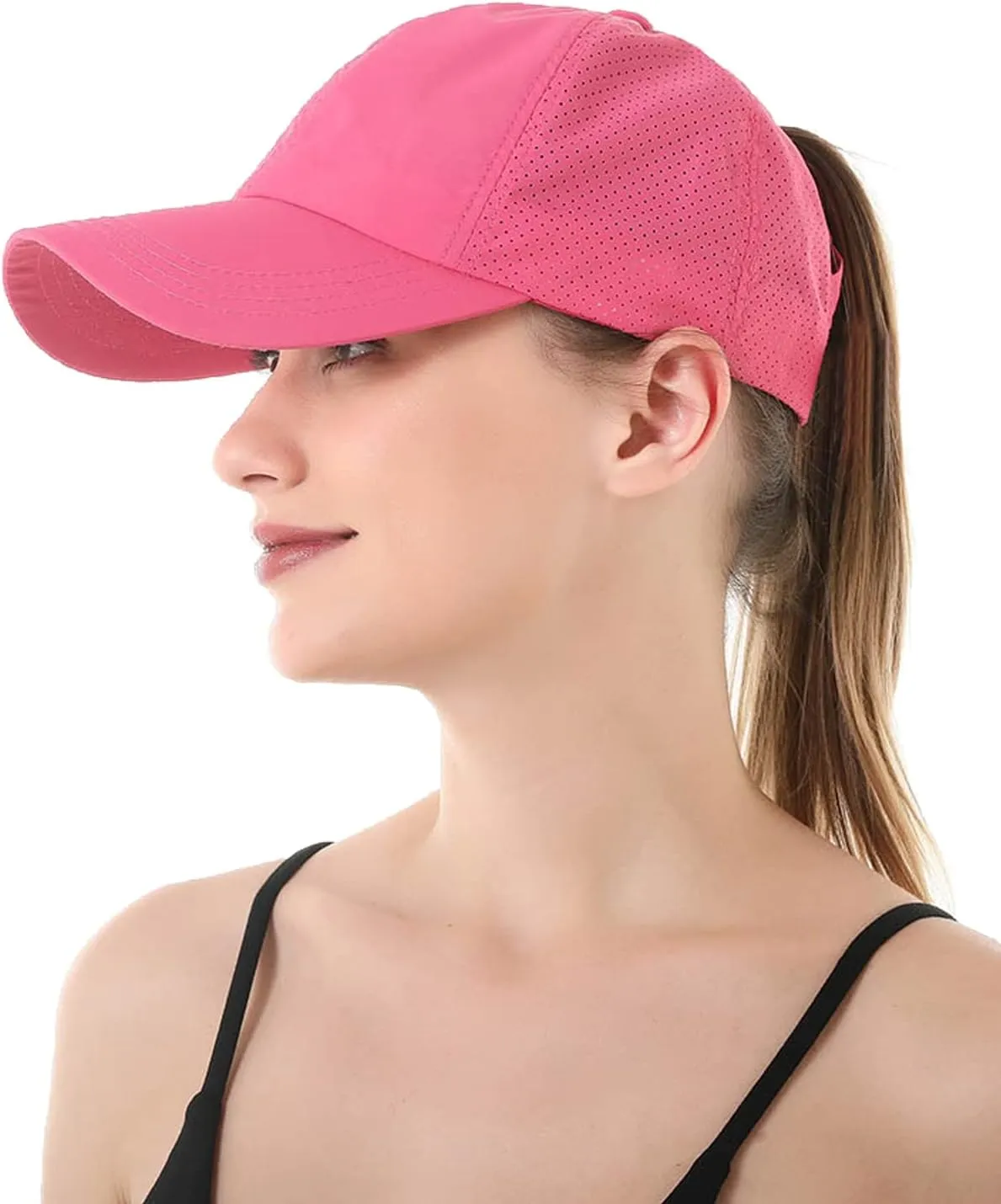 Womens Criss Cross Ponytail Baseball Cap Adjustable Messy Bun Mesh Quick Drying Hat