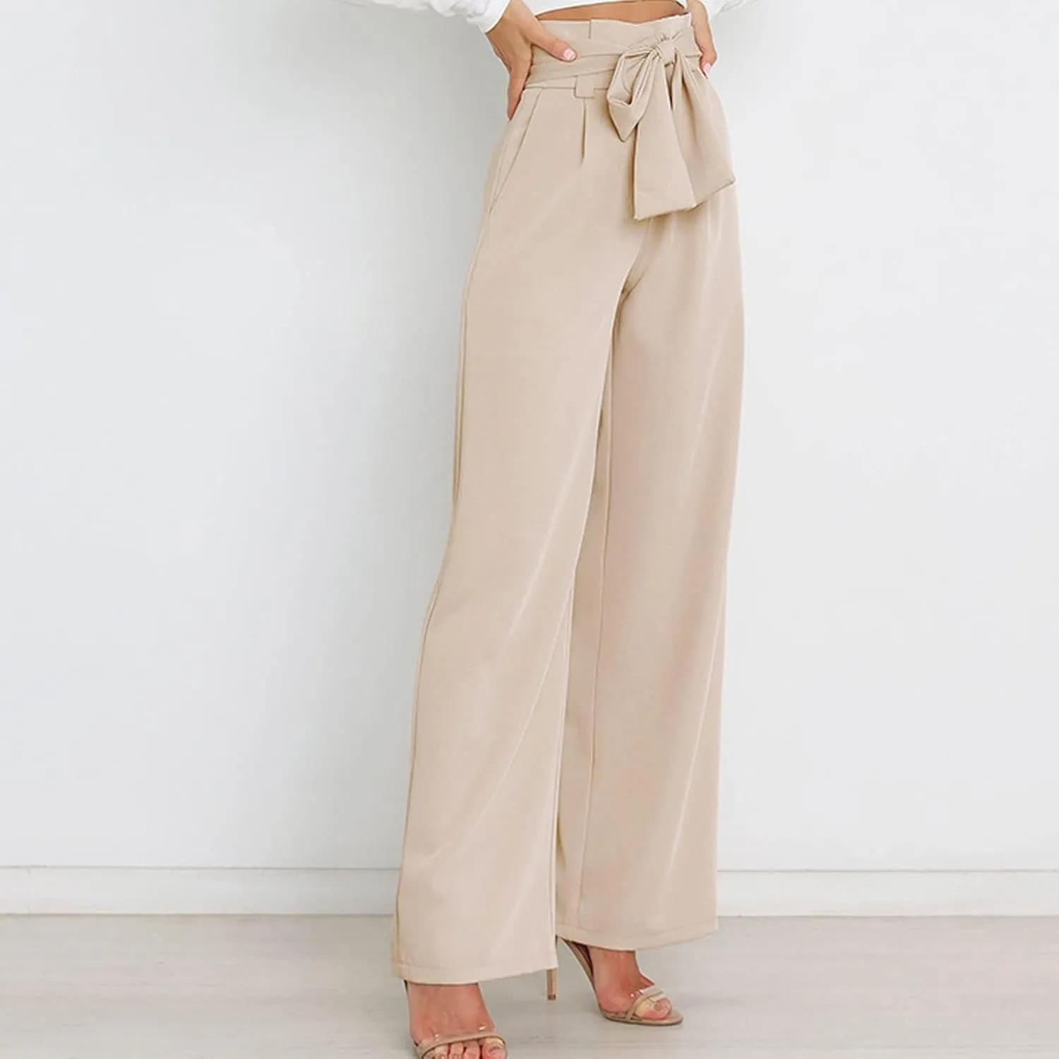 Women's Wide Leg Pants High Elastic Waisted in The Back Business Work Trousers Long Straight Suit Pants