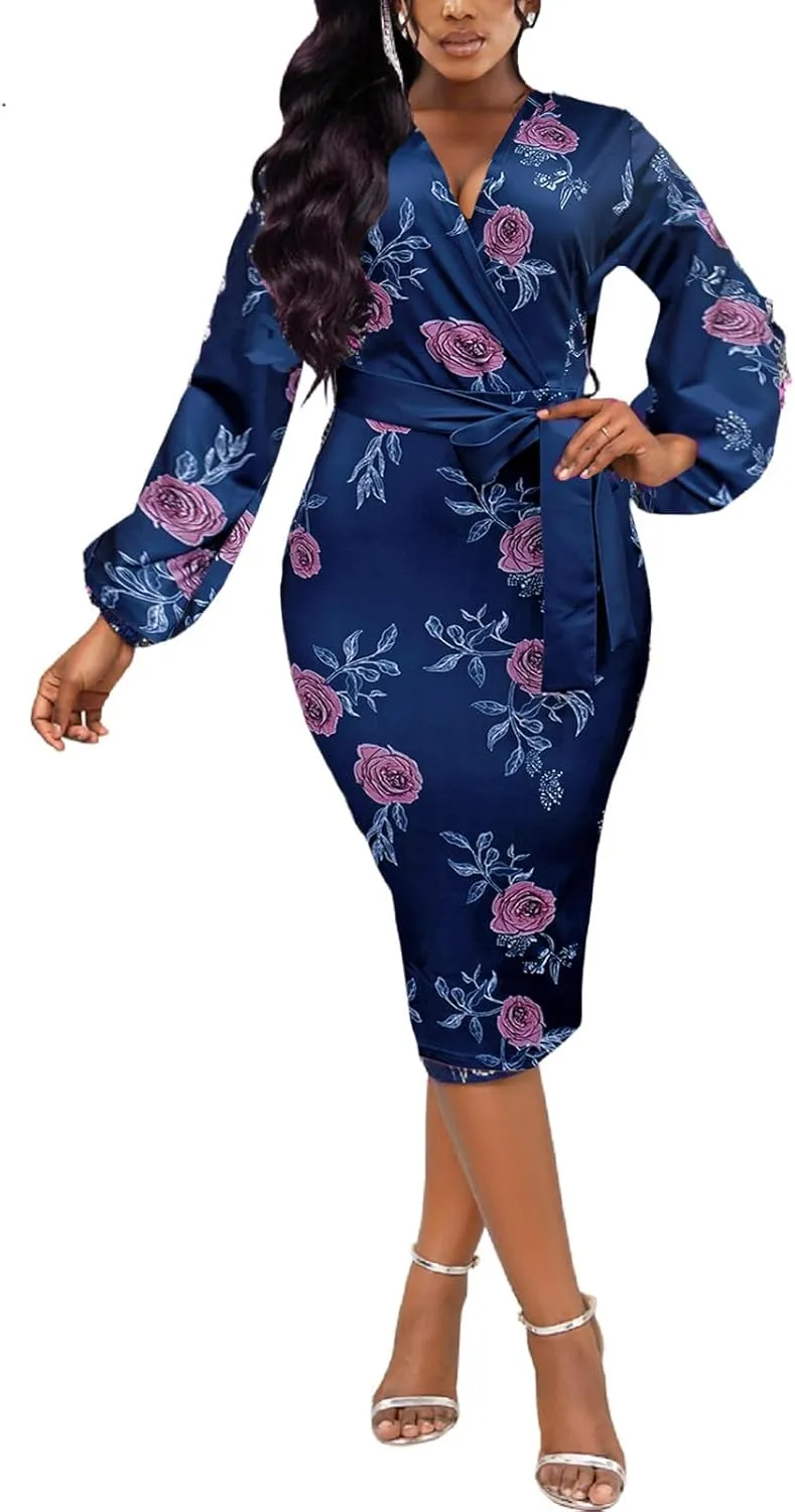 Xinlees Women's Elegant Dresses Sexy Bodycon Long Sleeve Pencil Business Dresses