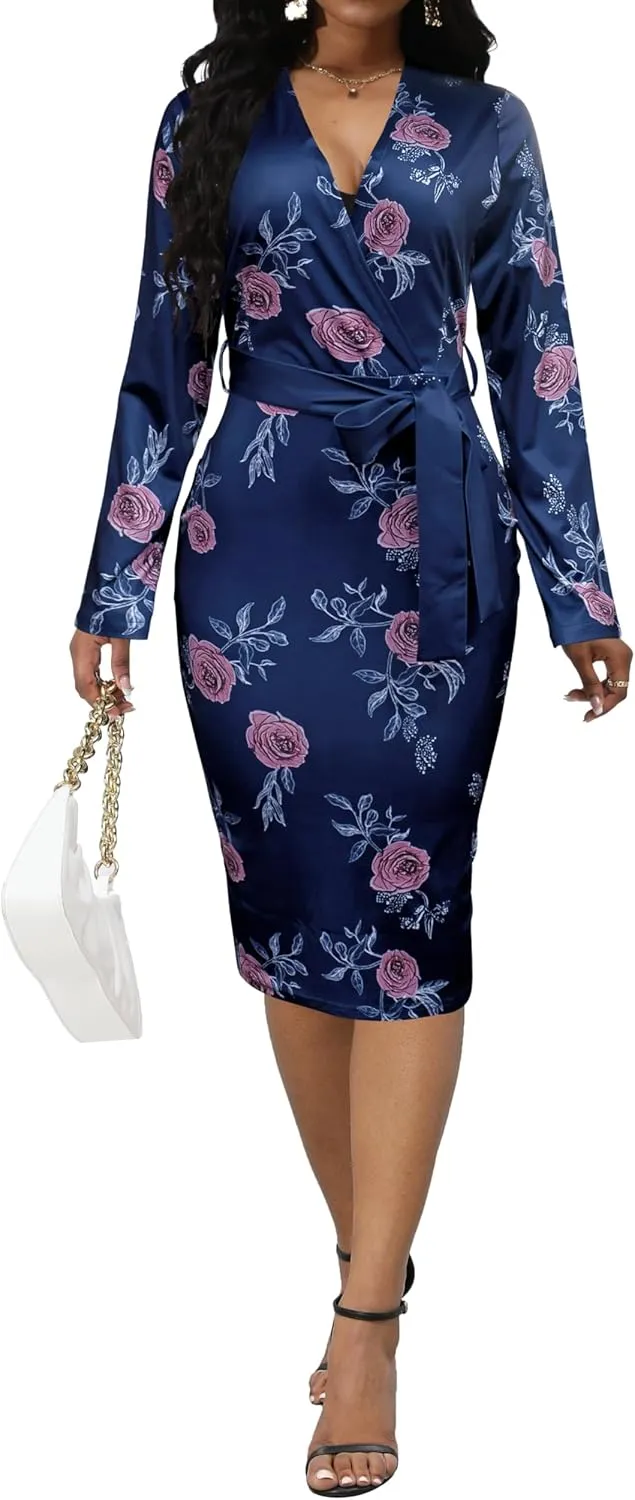 Xinlees Women's Elegant Dresses Sexy Bodycon Long Sleeve Pencil Business Dresses