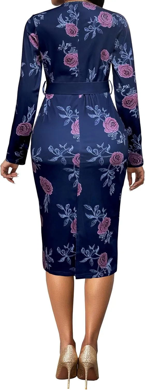 Xinlees Women's Elegant Dresses Sexy Bodycon Long Sleeve Pencil Business Dresses